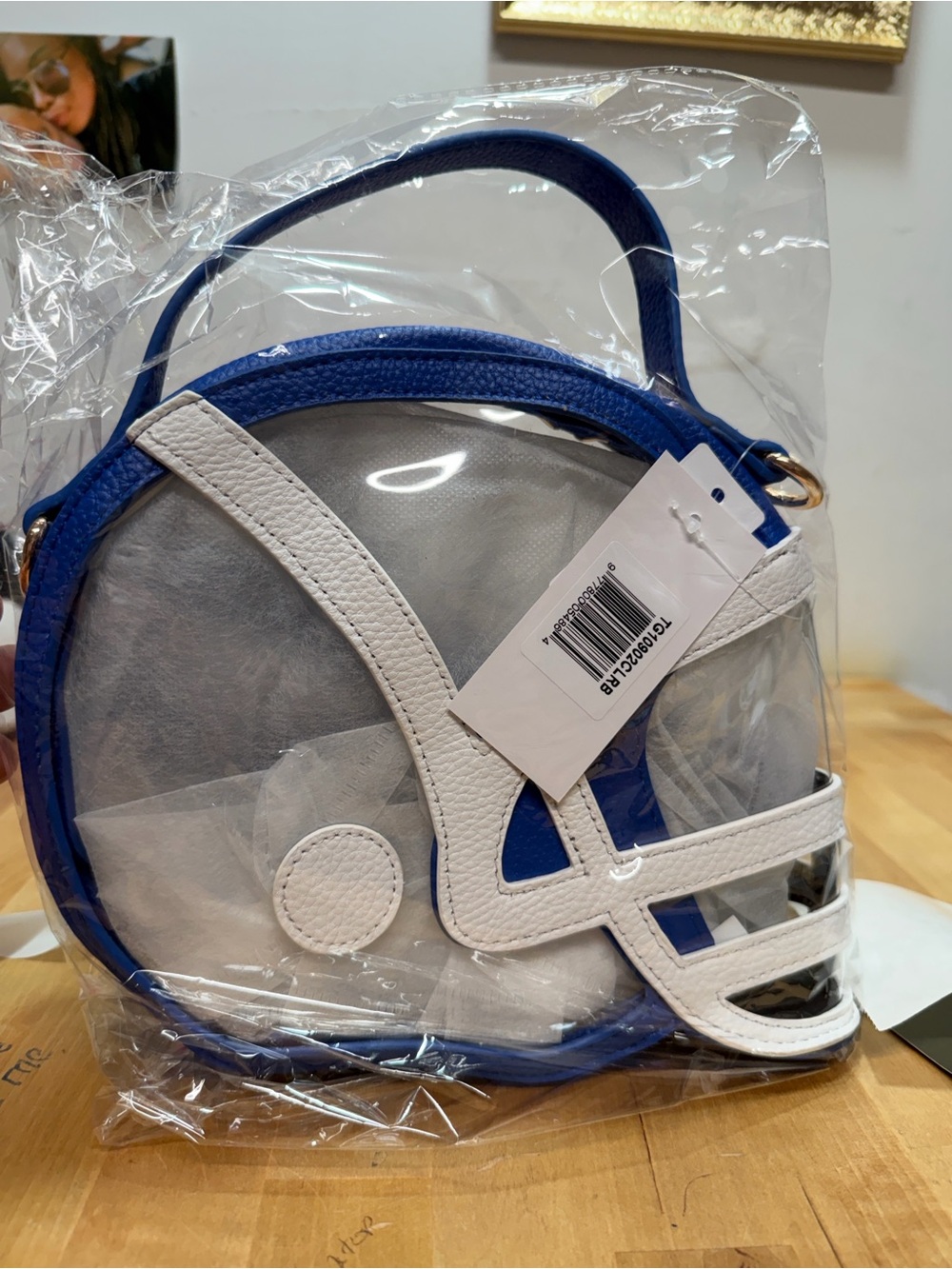 Novelty Clear Helmet Crossbody Bag in Blue and White